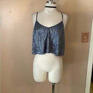 Victoria’s Secret Sexy Silver Shiny Pleated Cropped Tank Top Camisole Small 4/6
